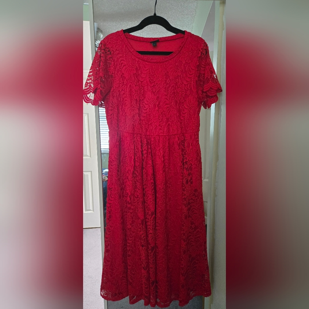 Torrid Lace Red Flutter Sleeve Midi Dress